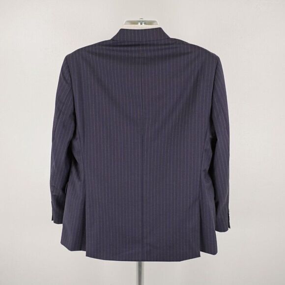 Stafford Super 100s Wool Blue Striped 2 Piece Suit 44R 37/33 Flat Front High Ris - Picture 10 of 16